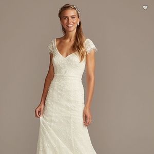 NWT Melissa Sweet Hand Beaded Lace Cap Sleeve Wedding Dress, Ivory, Size 6